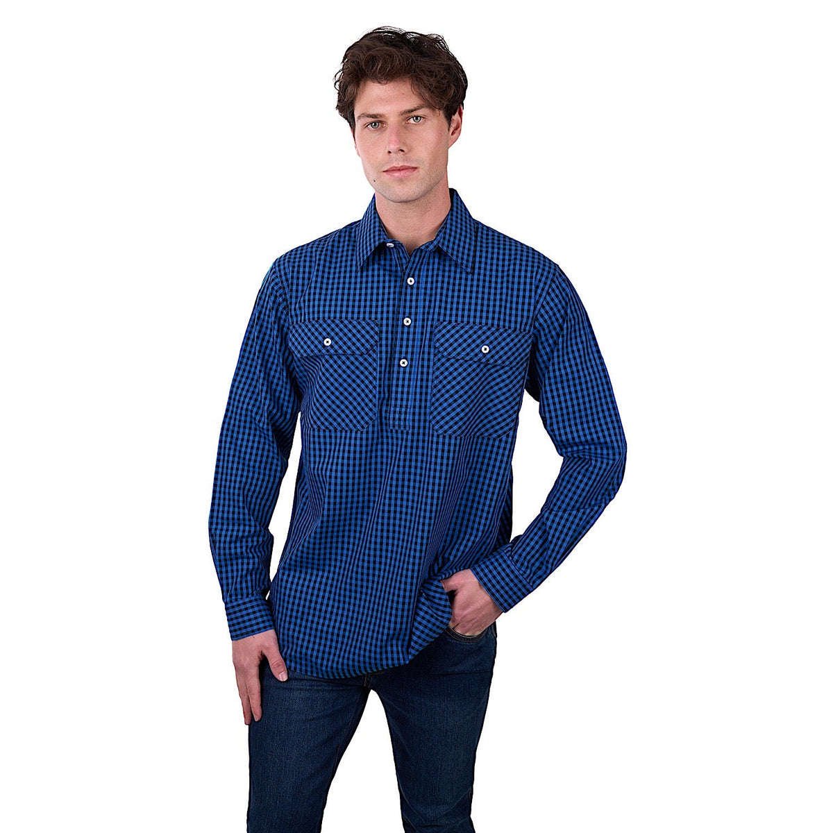 Hard Slog Men’s Astell Half Placket Long Sleeve Shirt - Black/Royal