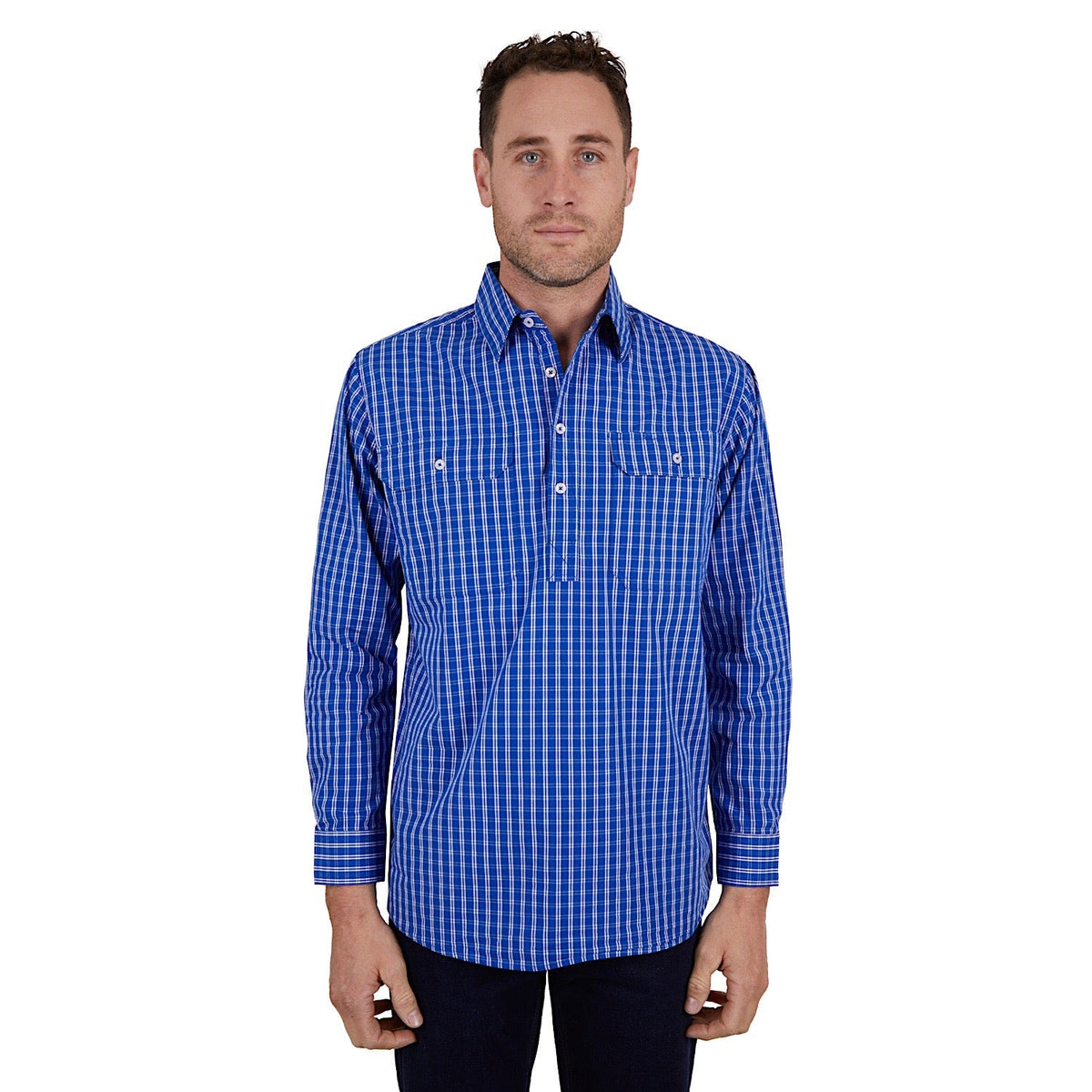 Hard Slog Men’s Tad Half Placket Shirt - Royal