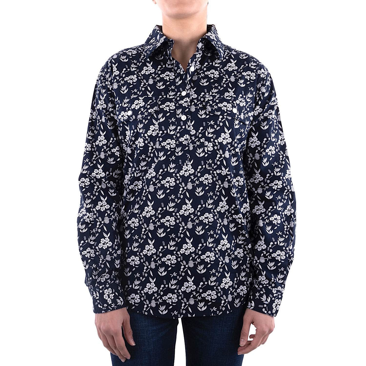 Hard Slog Womens Cassidy Half Placket L/S Shirt Navy