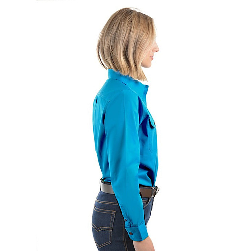 Hard Slog Women’s Half Placket Light Cotton Shirt - Bright Blue