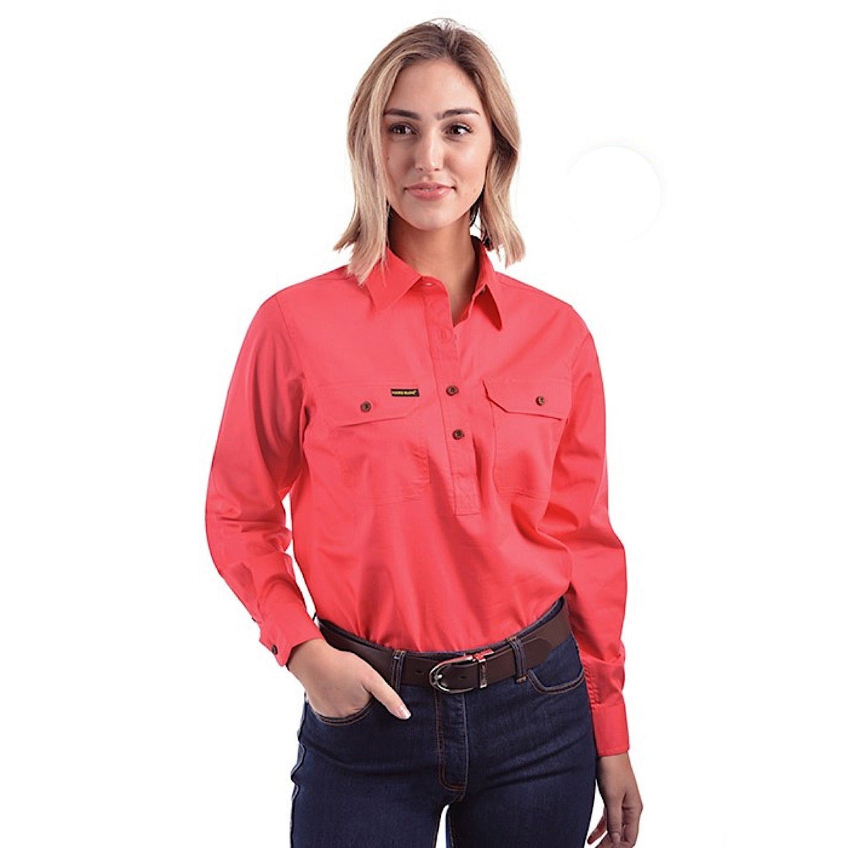 Hard Slog Women’s Half Placket Light Cotton Shirt - Red Poppy