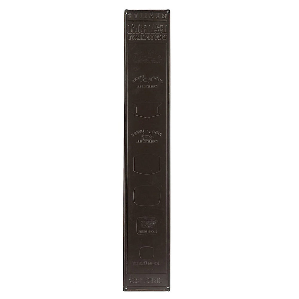 John Deere Quality Farm Equipment Vertical Logo Embossed Metal Sign