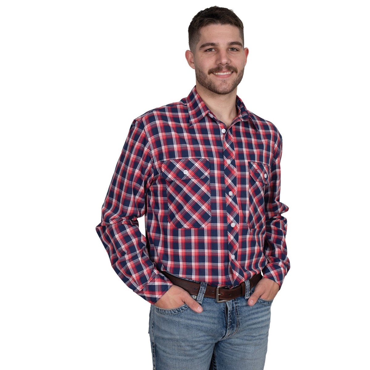 Just Country Men’s Austin Full Button Print Workshirt - Red Plaid