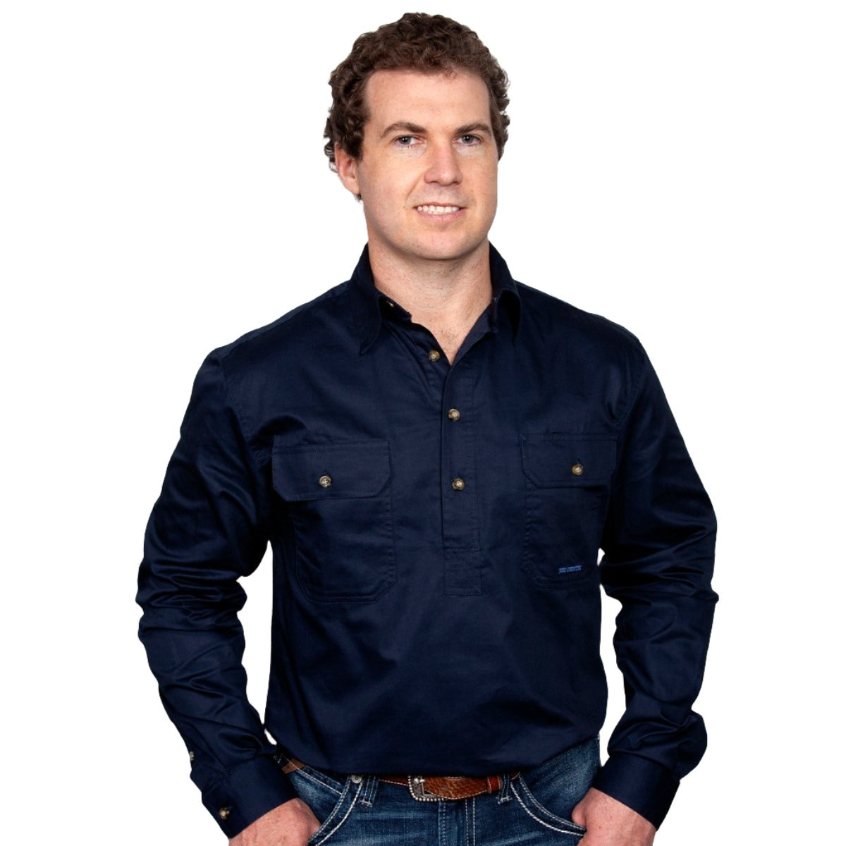 Just Country Mens Cameron 1/2 Button Work Shirt Navy