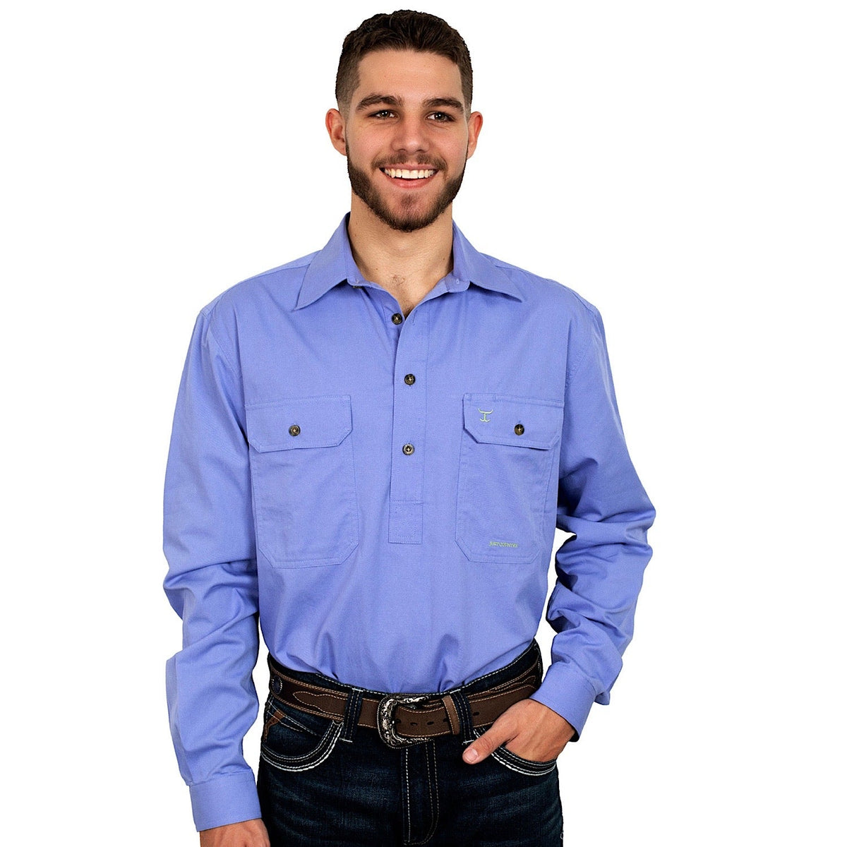Just Country Mens Cameron 1/2 Button Work Shirt Periwinkle