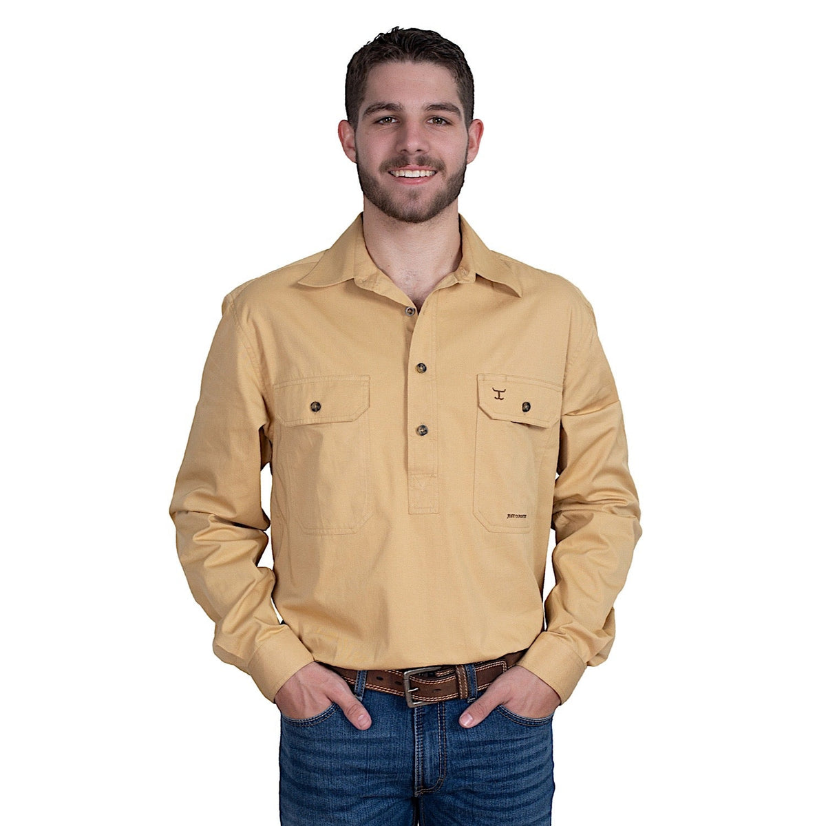 Just Country Mens Cameron 1/2 Button Work Shirt - Sand