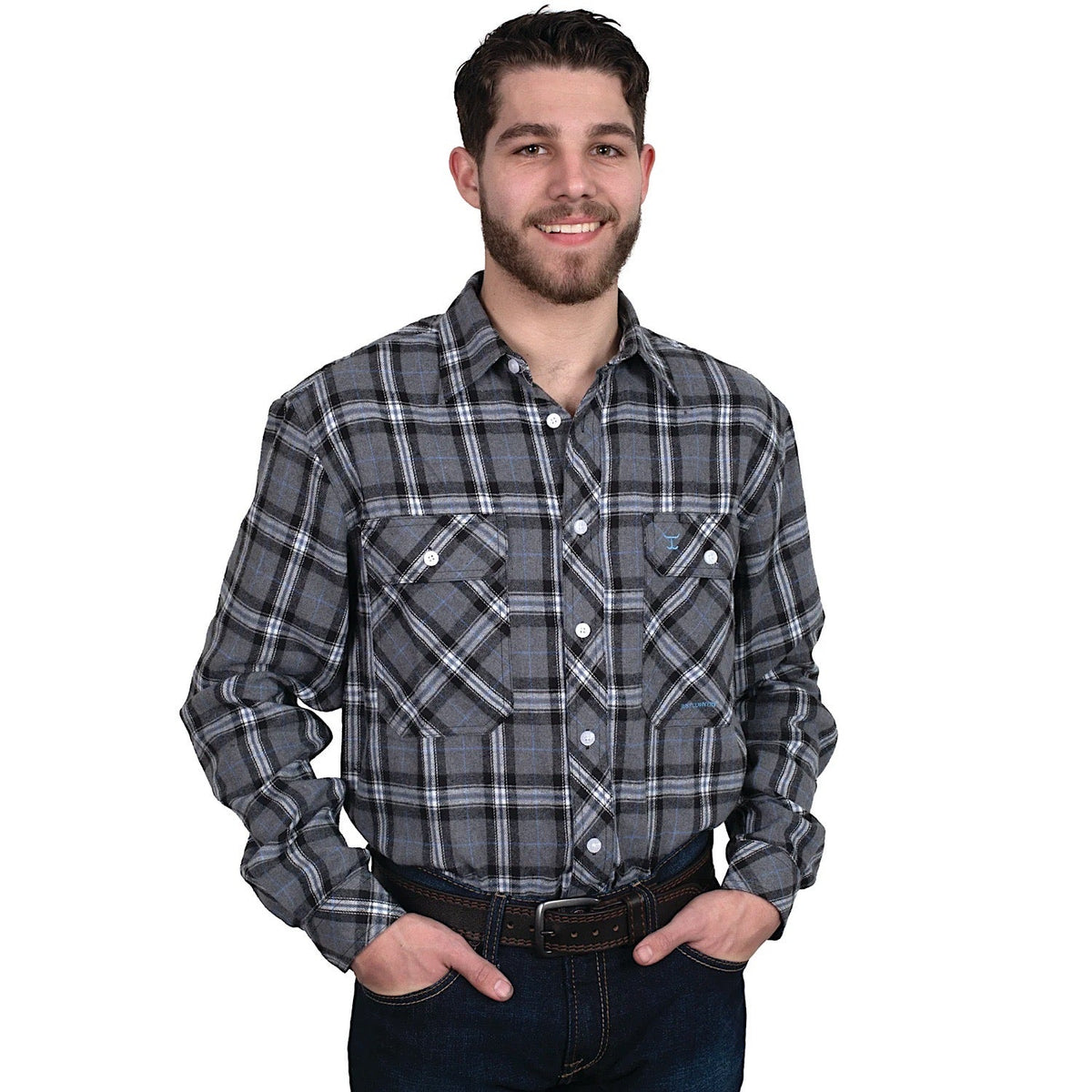 Just Country Men’s Evan Work Shirt Flannel Plaid Grey