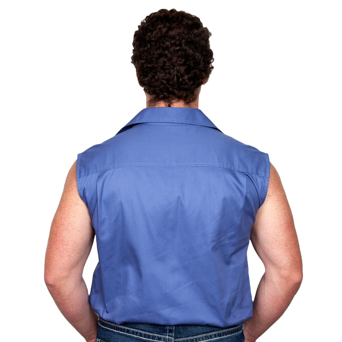 Just Country Mens Jack 1/2 Button Sleeveless Work Shirt Blue