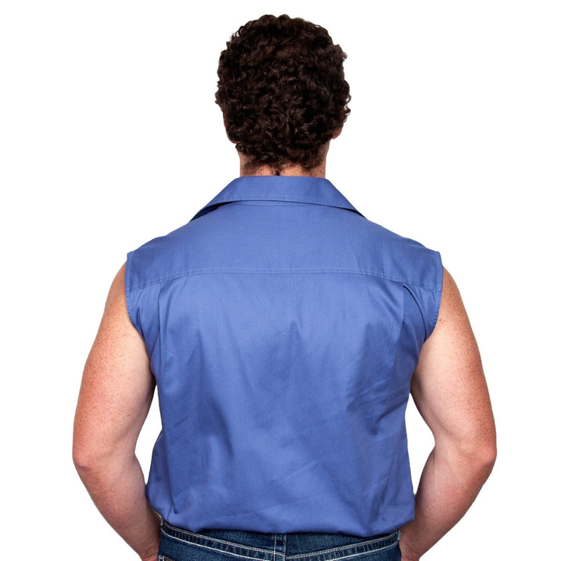Just Country Mens Jack 1/2 Button Sleeveless Work Shirt Blue