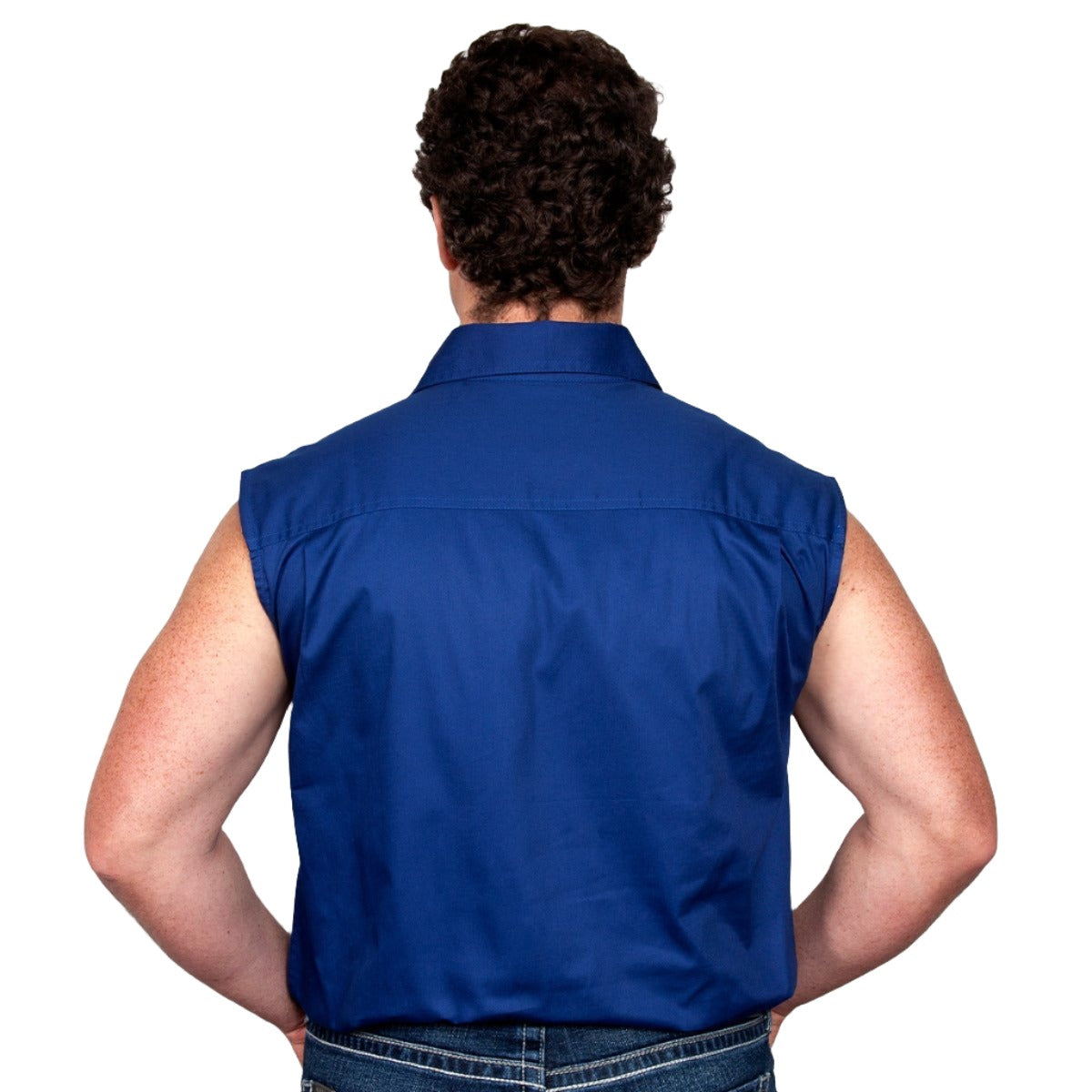 Just Country Mens Jack 1/2 Button Sleeveless Work Shirt Cobalt