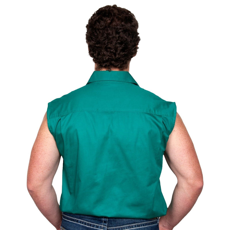 Just Country Mens Jack 1/2 Button Sleeveless Work Shirt Dark Green