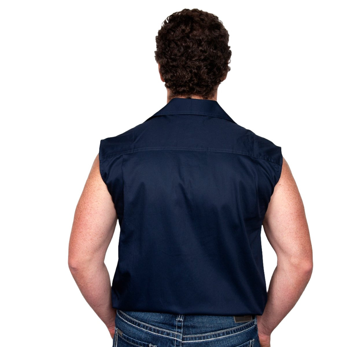 Just Country Men’s Jack 1/2 Button Sleeveless Work Shirt Navy