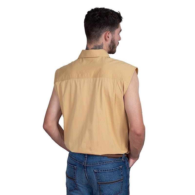 Just Country Mens Jack 1/2 Button Sleeveless Work Shirt - Sand