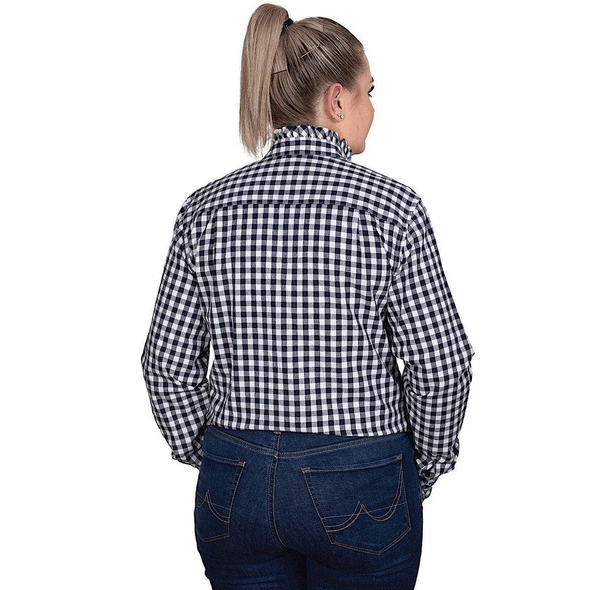 Just Country Women’s Abbey Frills Full Button Work Shirt - Navy Check