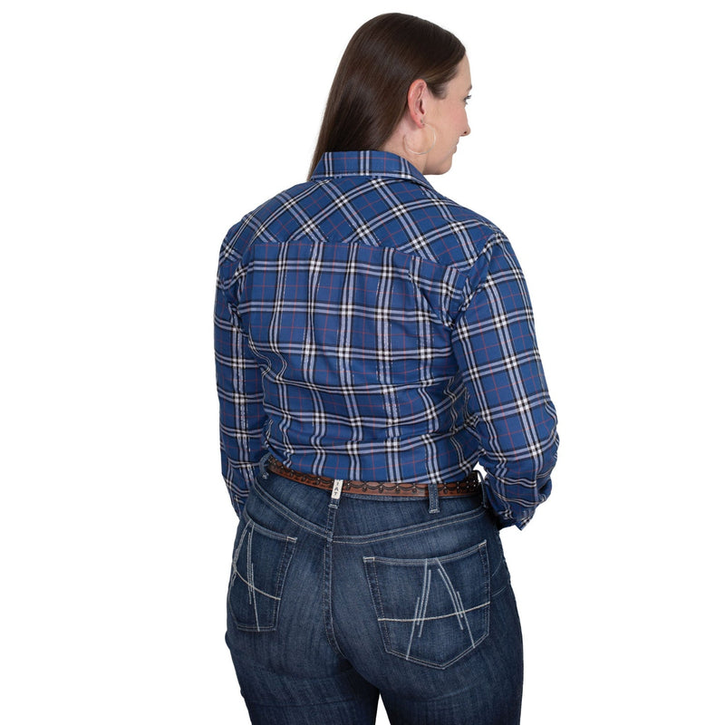 Just Country Women’s Abbey Full Button Print Work Shirt - Cobalt Lurex Plaid