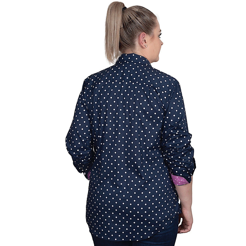 Just Country Women’s Abbey Full Button Work Shirt - Navy Dots/Radiant Orchid Dots