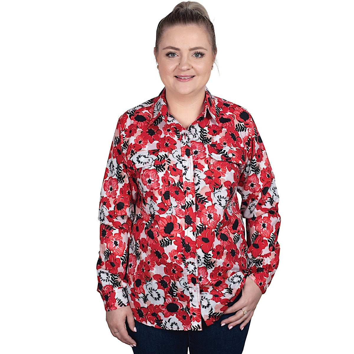 Just Country Women’s Abbey Full Button Work Shirt - Ruby Painted Floral