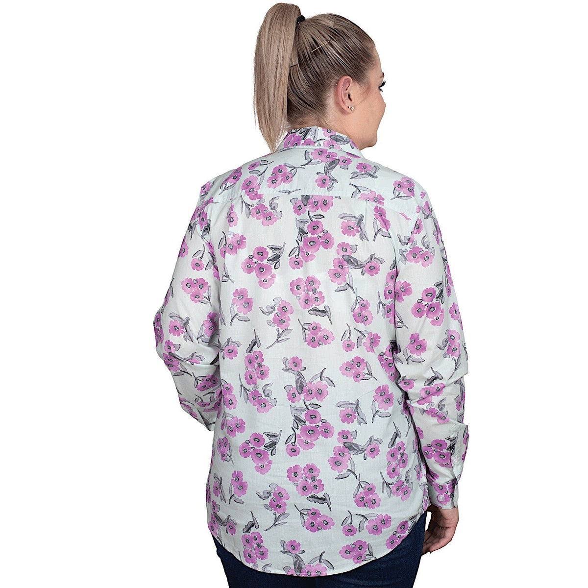 Just Country Women’s Georgie Half Button Work Shirt - Sea Mist Watercolour Blooms