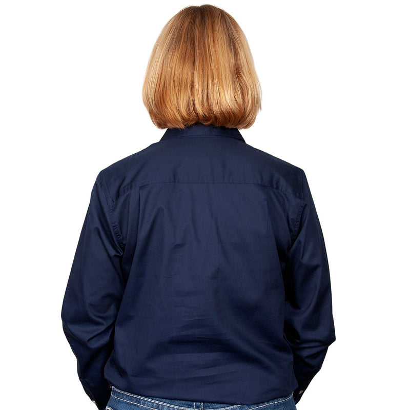Just Country Womens Jahna Half Button Work Shirt Navy