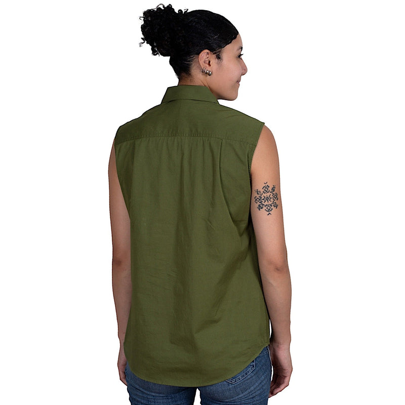 Just Country Women’s Kerry Sleeveless Half Button Work Shirt - Olive