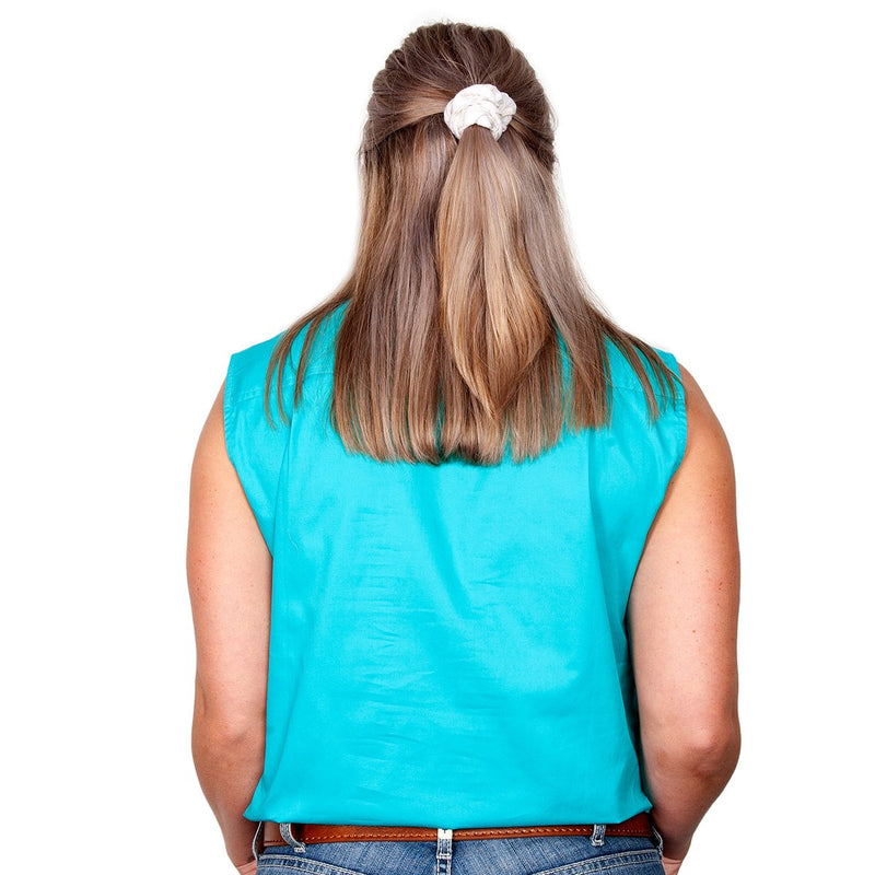 Just Country Womens Kerry Sleeveless Half Button Work Shirt Turquoise