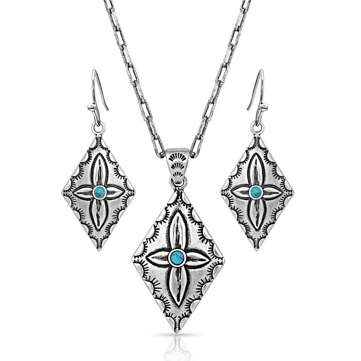 Montana Silversmiths Primally Etched Turquoise Buffed Jewellery Set