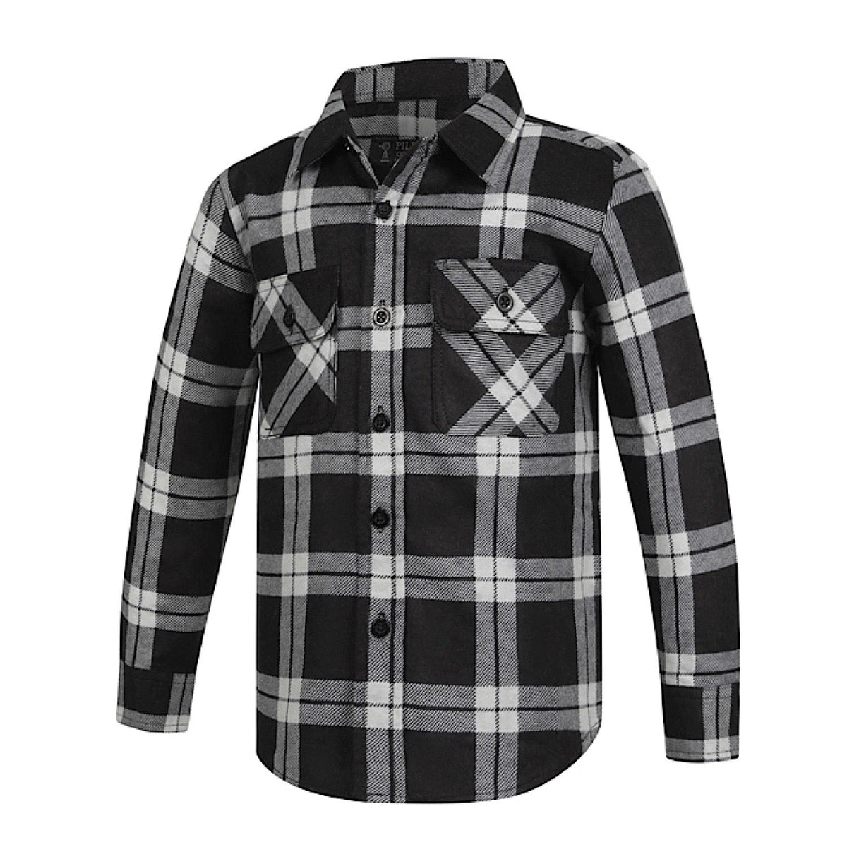 Pilbara Kid’s Full Button Front Flannelette Shirt - Grey / Black