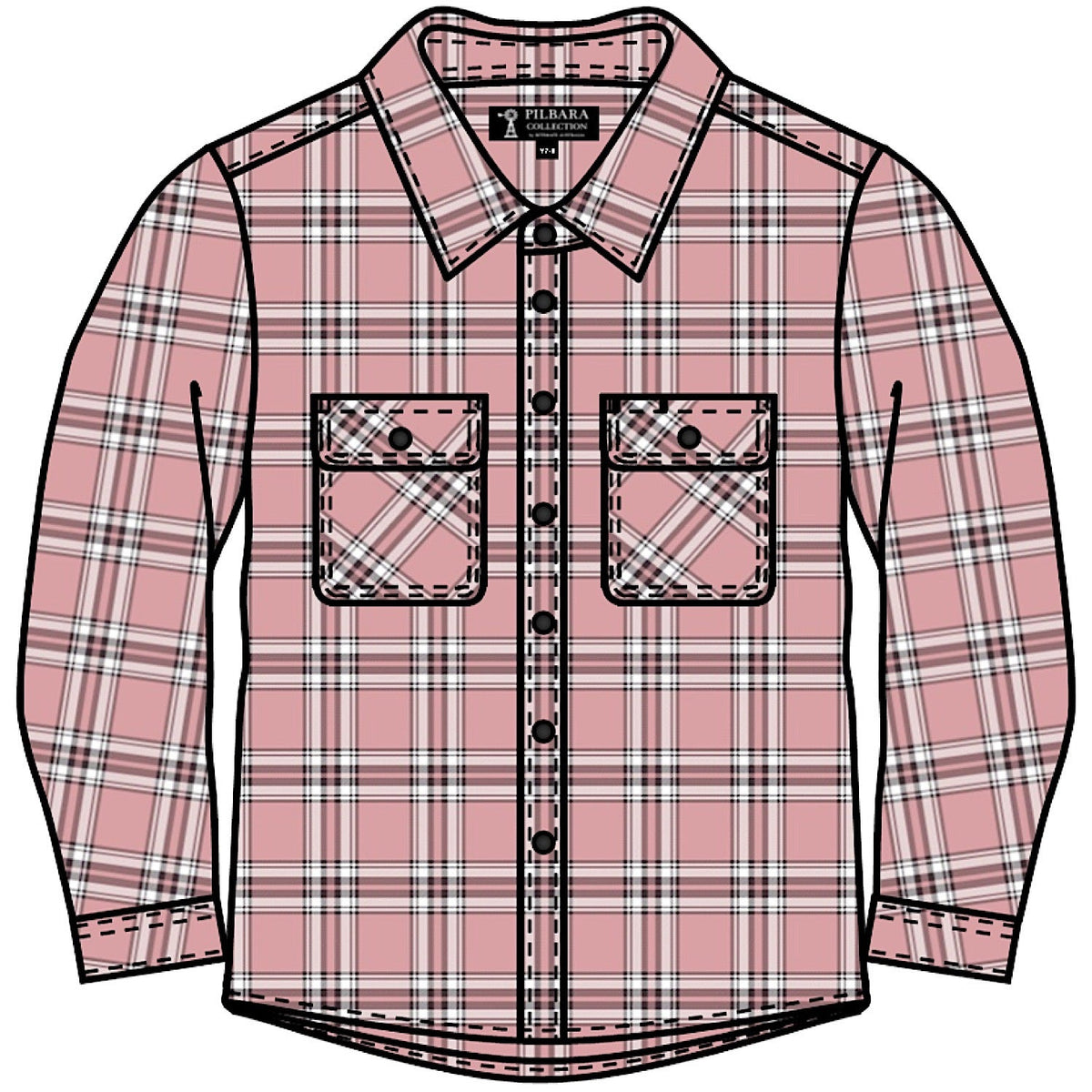 Pilbara Kid’s Open Front Flannelette Shirt - Dusty Pink / Taupe / White