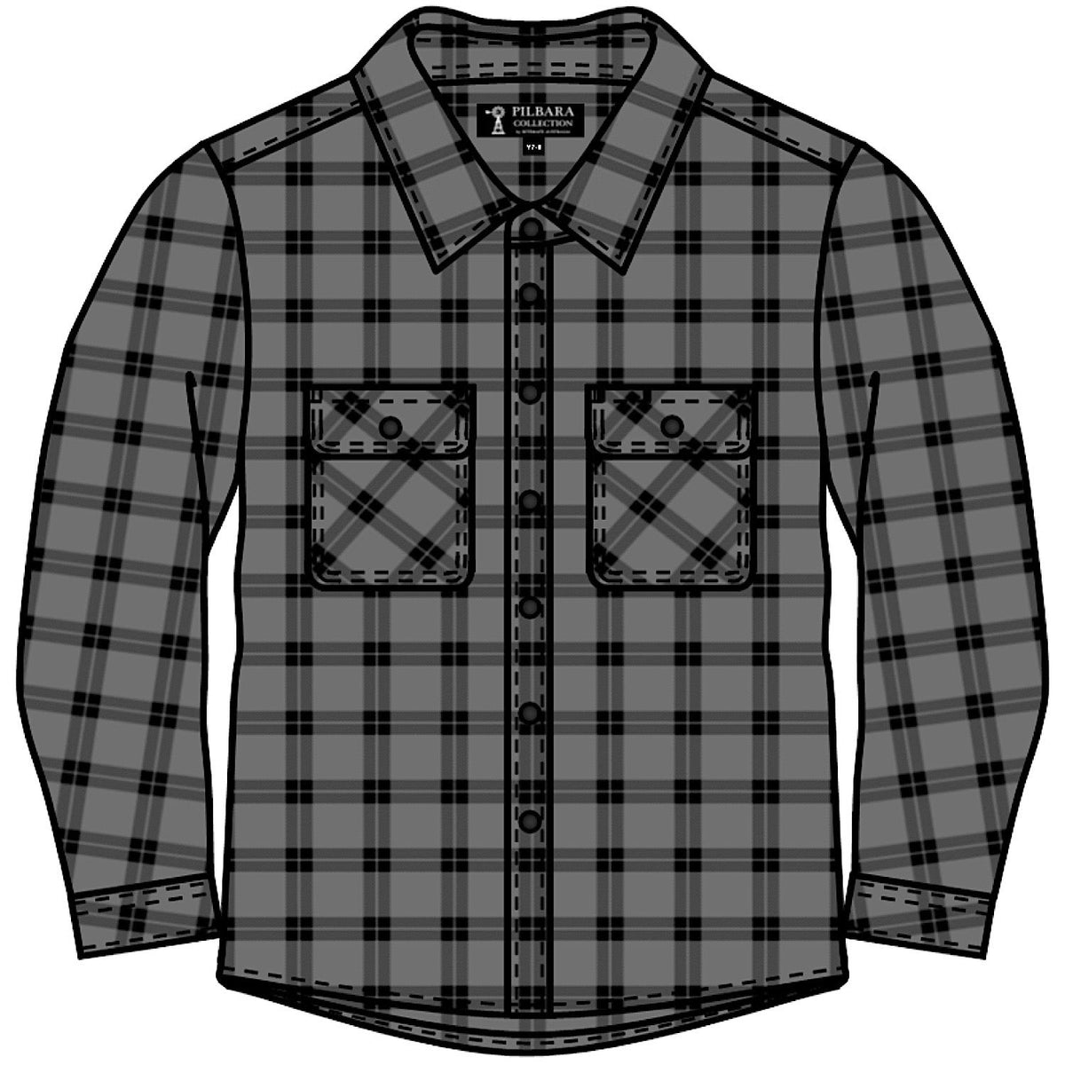 Pilbara Kid’s Open Front Flannelette Shirt - Grey / Black