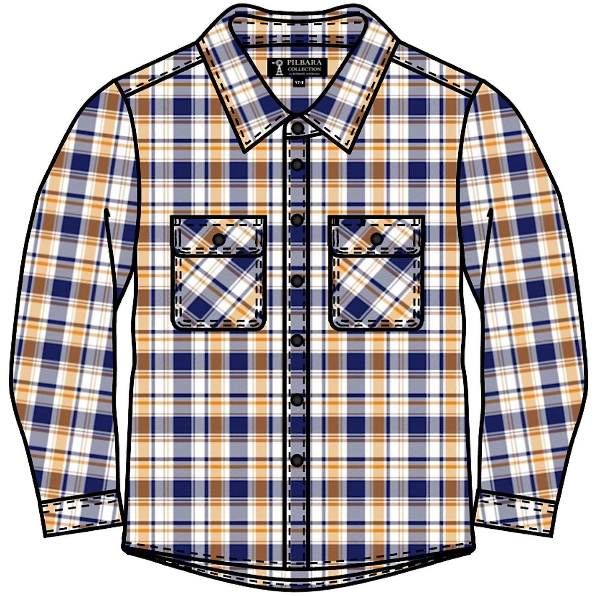 Pilbara Kid’s Open Front Flannelette Shirt - Navy / Yellow / White