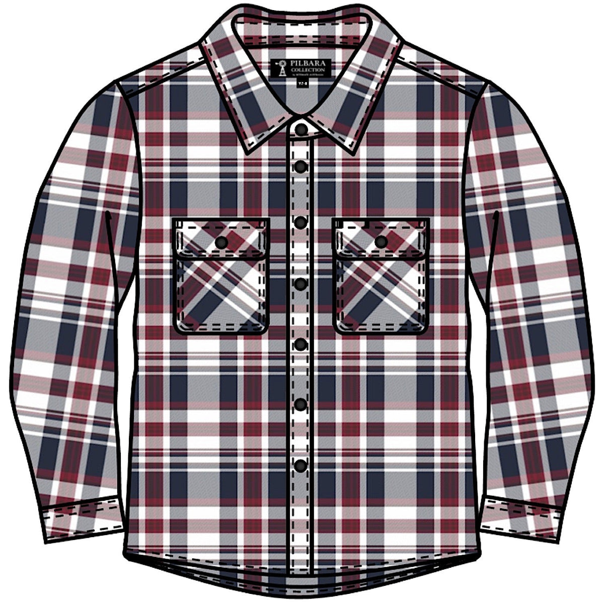 Pilbara Kid’s Open Front Flannelette Shirt - Red/Blue/White