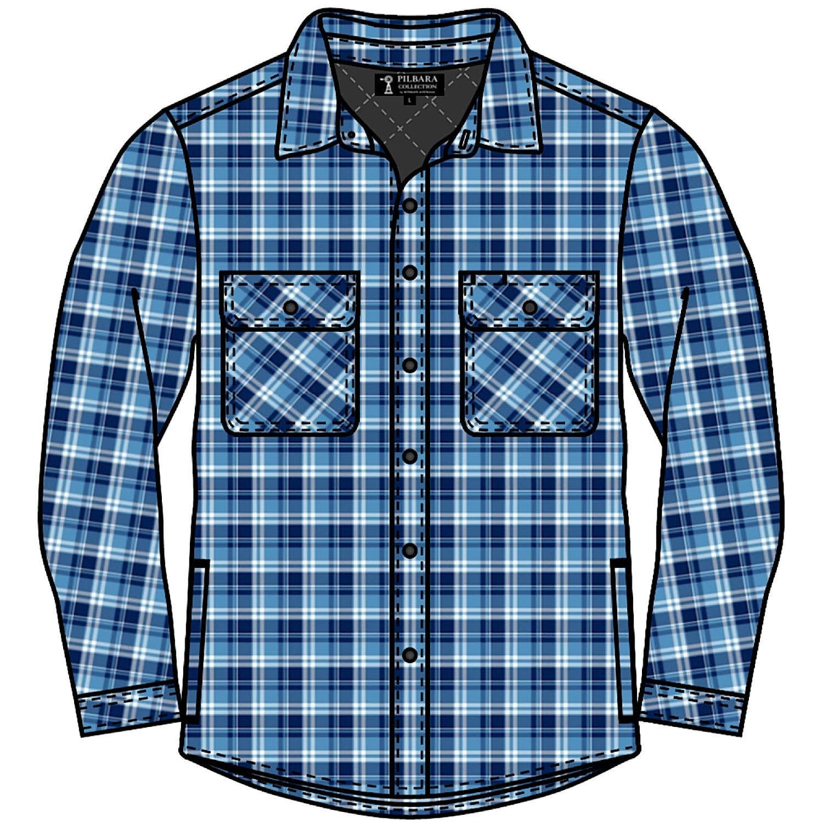 Pilbara Men’s Full Button Flannelette Quilted Shirt - Navy / Blue / White