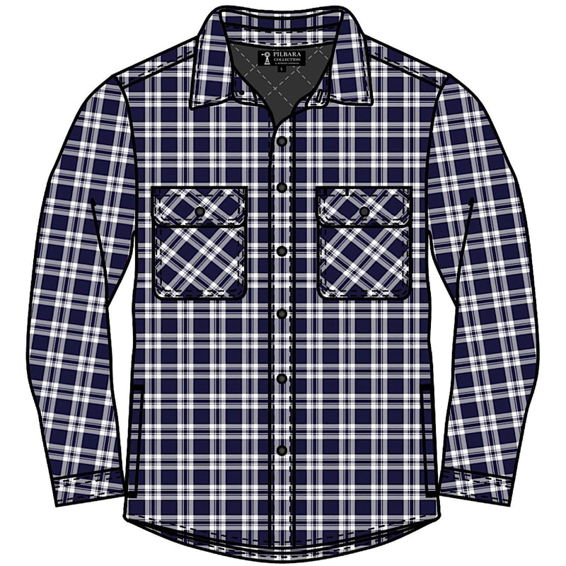 Pilbara Men’s Full Button Flannelette Quilted Shirt - Navy / White
