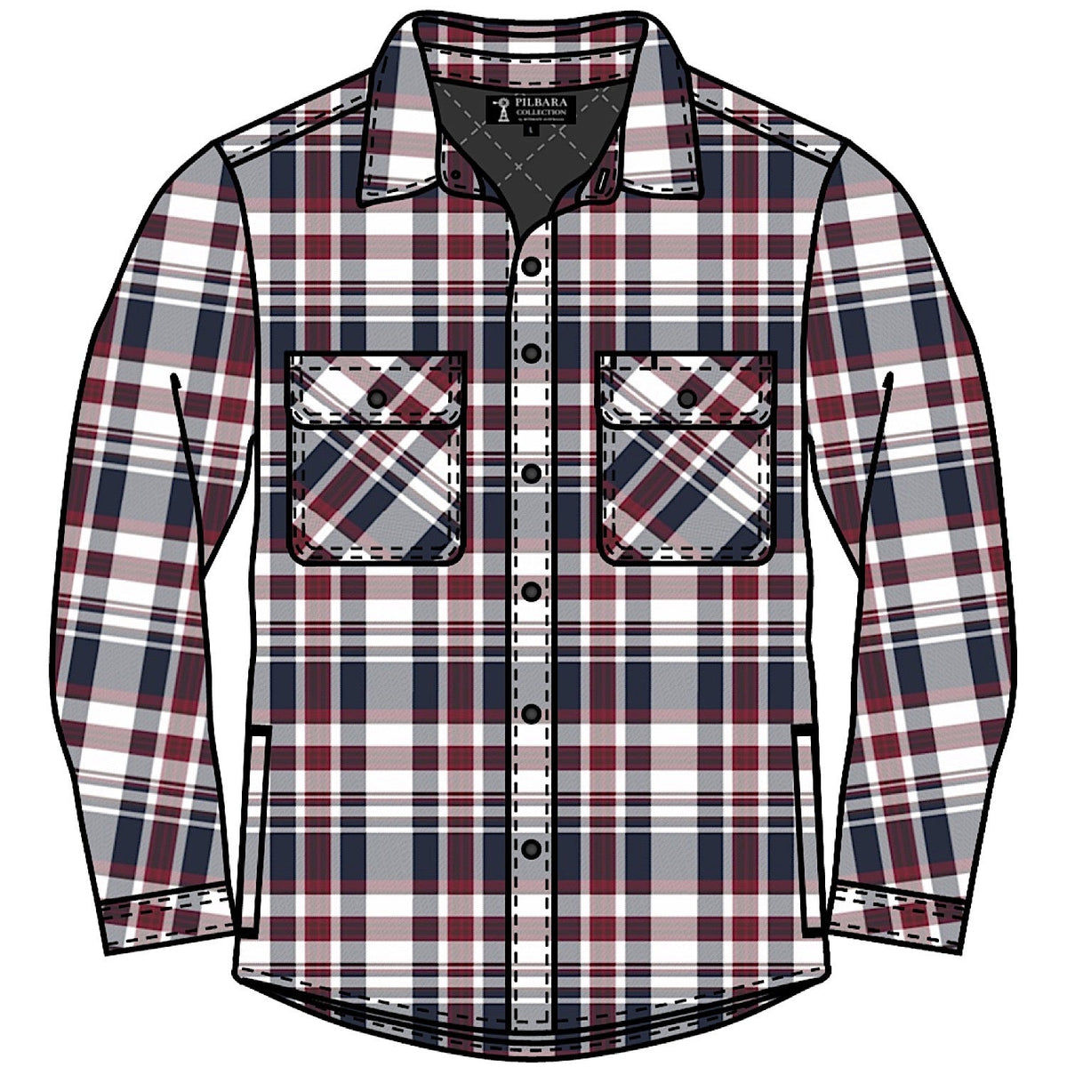Pilbara Men’s Full Button Flannelette Quilted Shirt - Red / Blue / White