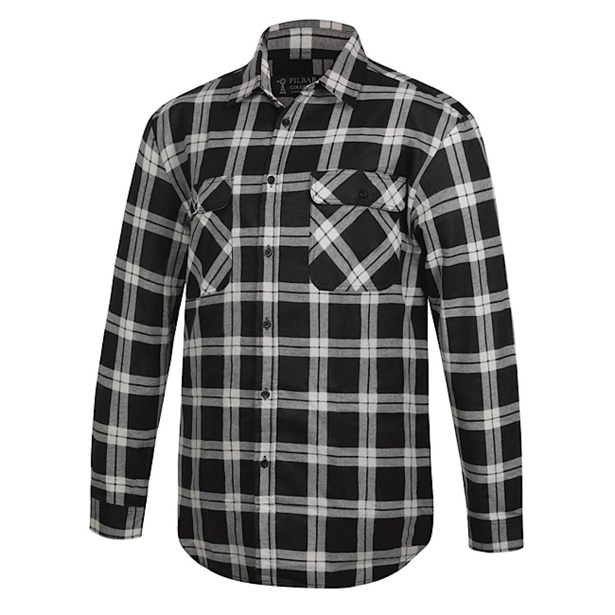 Pilbara Men’s Full Button Front Flannelette Quilted Shirt - Grey / Black