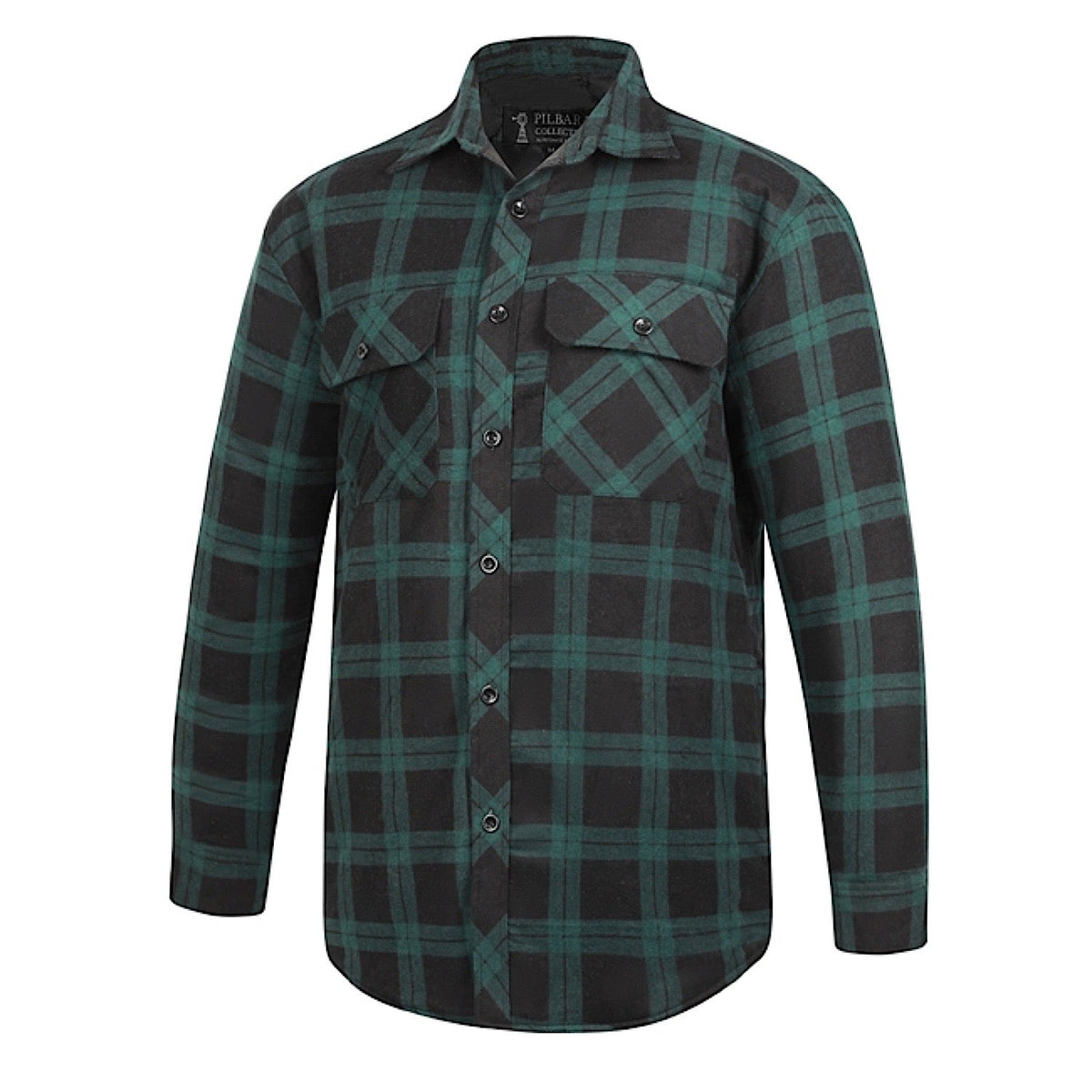 Pilbara Men’s Full Button Front Flannelette Shirt - Green / Black