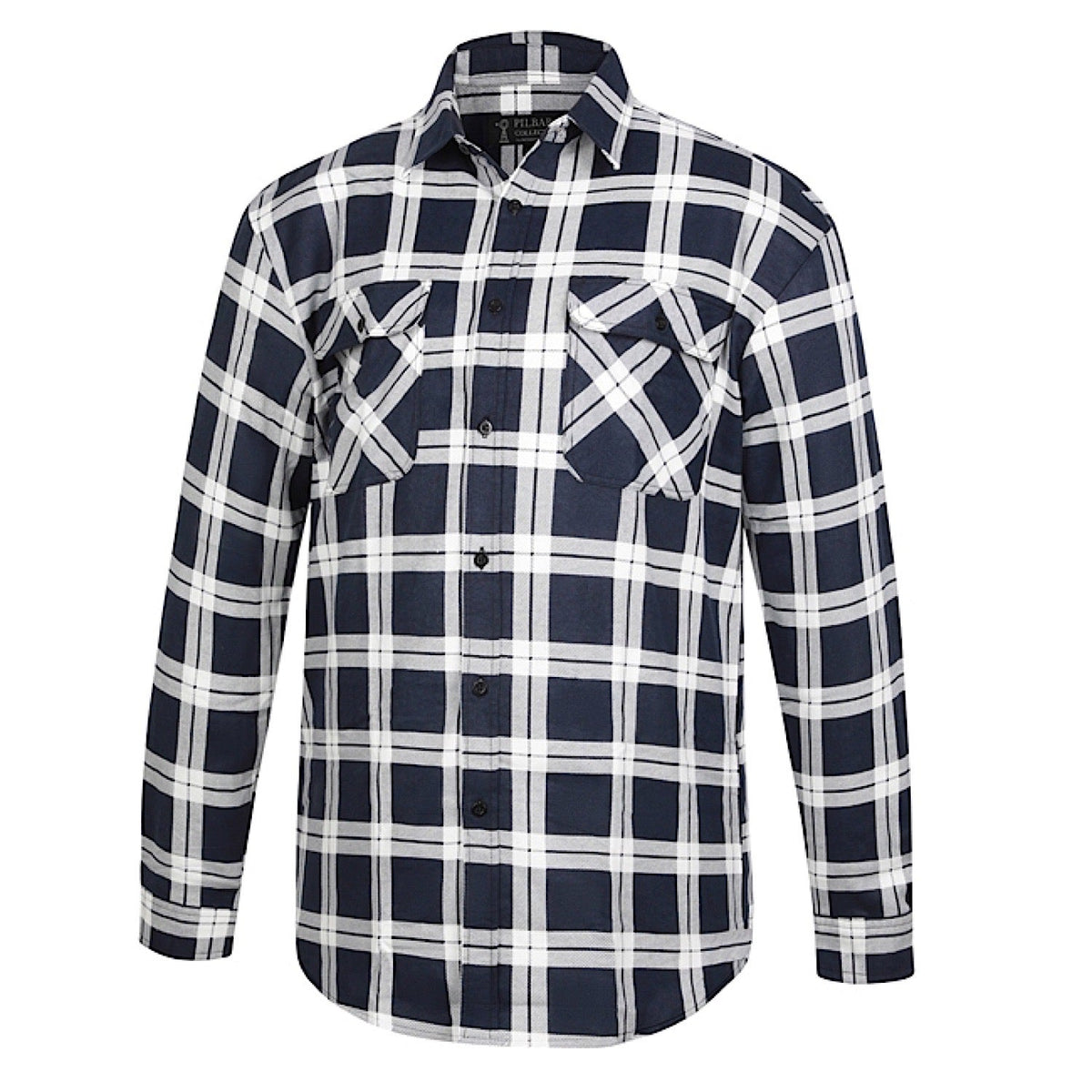 Pilbara Men’s Full Button Front Flannelette Shirt - Navy / White