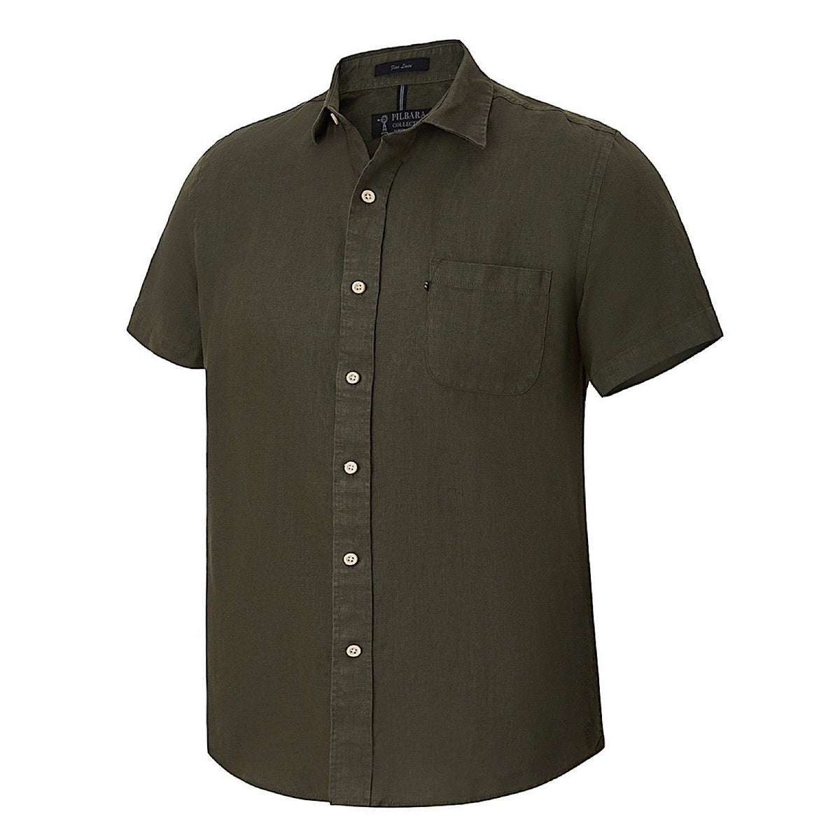 Pilbara Men's Classic Fit Linen Short Sleeve Shirt - Olive