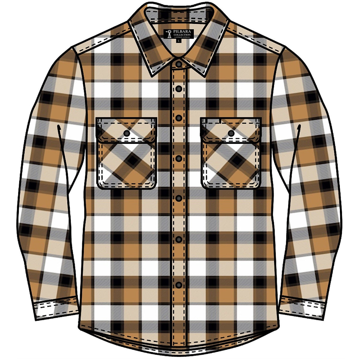Pilbara Mens Open Front Flannelette Shirt - Brown/Black/White