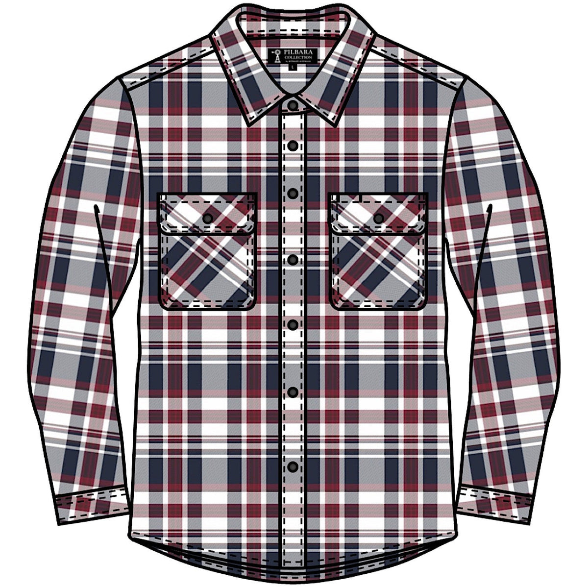 Pilbara Mens Open Front Flannelette Shirt - Red/Blue/White