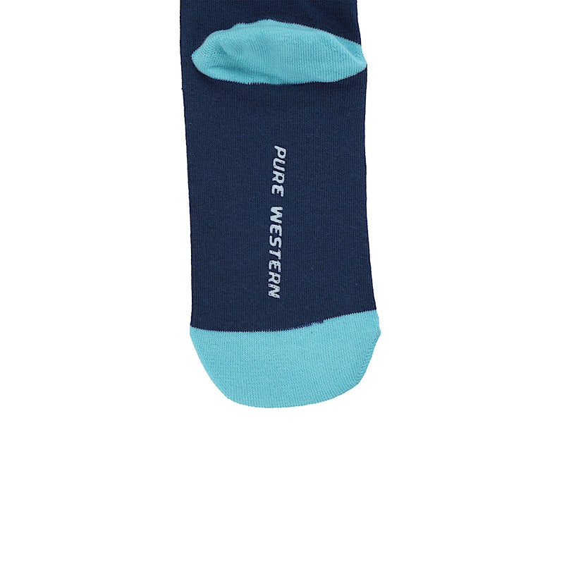Pure Western Adult Crew Socks (Twin Pack) - Navy/Turquoise