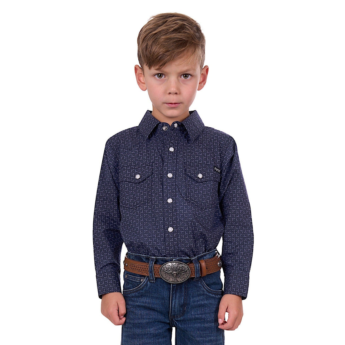 Pure Western Boy’s Jett Shirt Navy/White