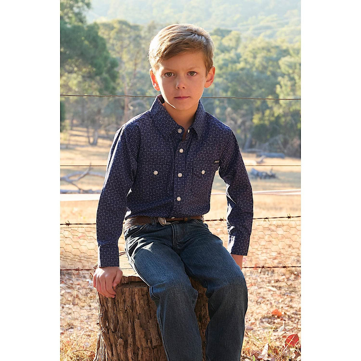 Pure Western Boy’s Jett Shirt Navy/White