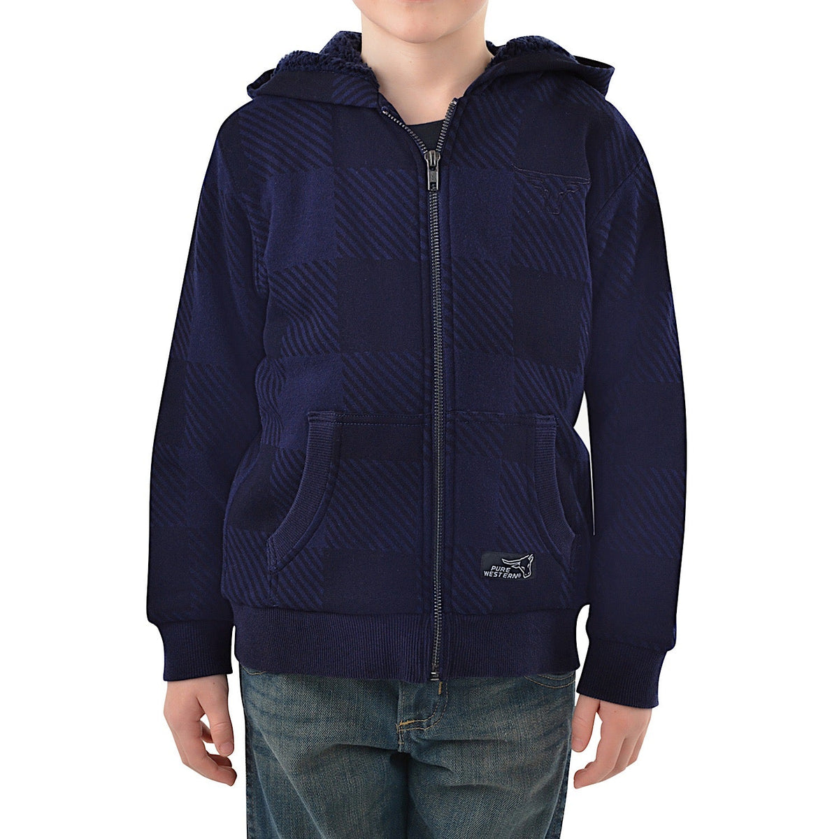 Pure Western Boy’s Tonkin Zip Though Hoodie-Navy
