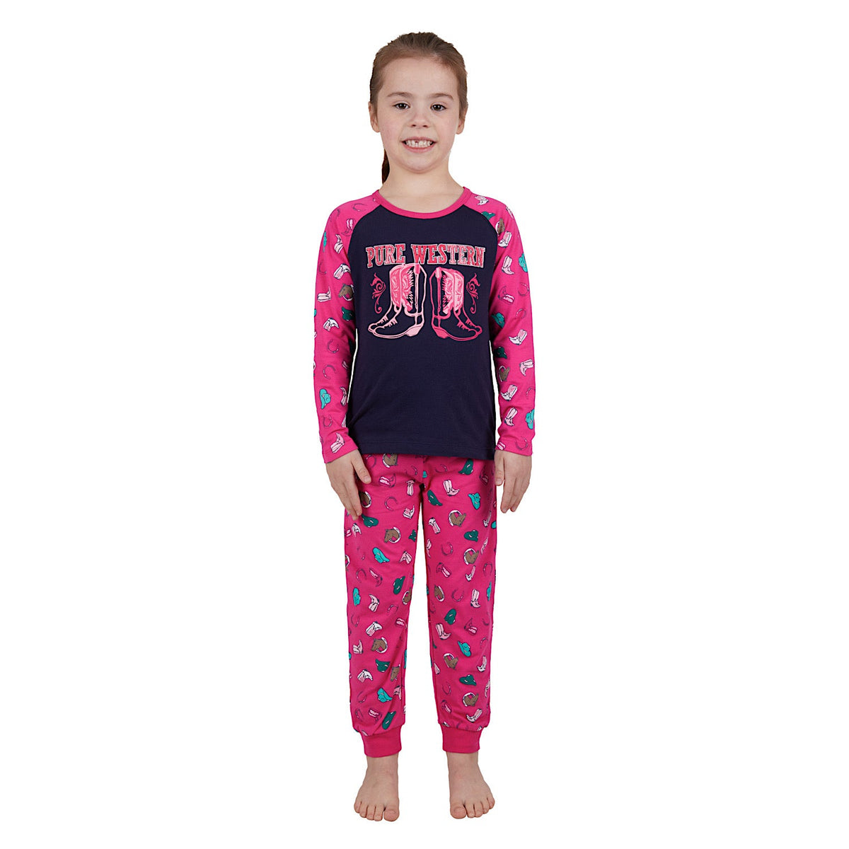 Pure Western Girls Boots PJs Pink/Navy