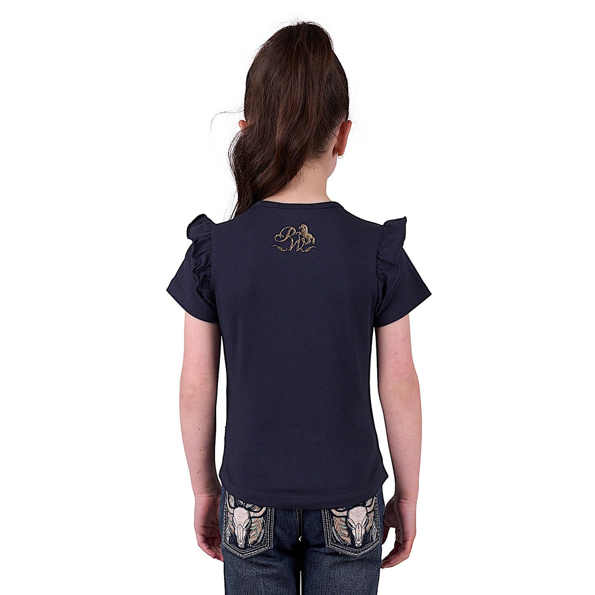 Pure Western Girl’s Milla Frill Short Sleeve Tee - Navy