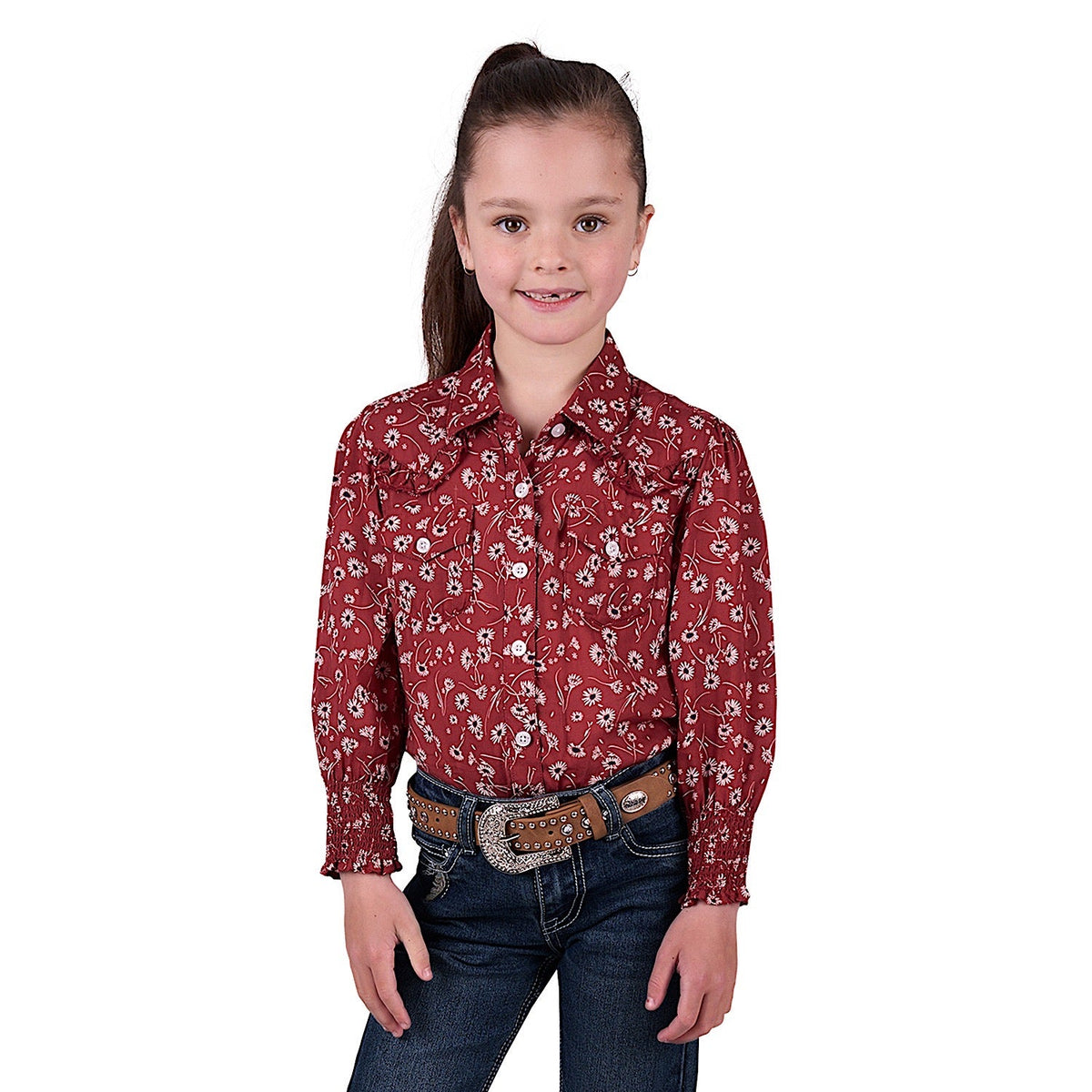 Pure Western Girl’s Tahnee Print Shirt - Rust