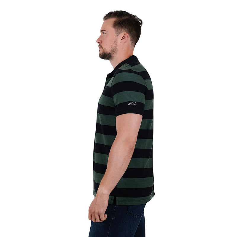 Pure Western Mens Allington Polo-Black/Green Marle