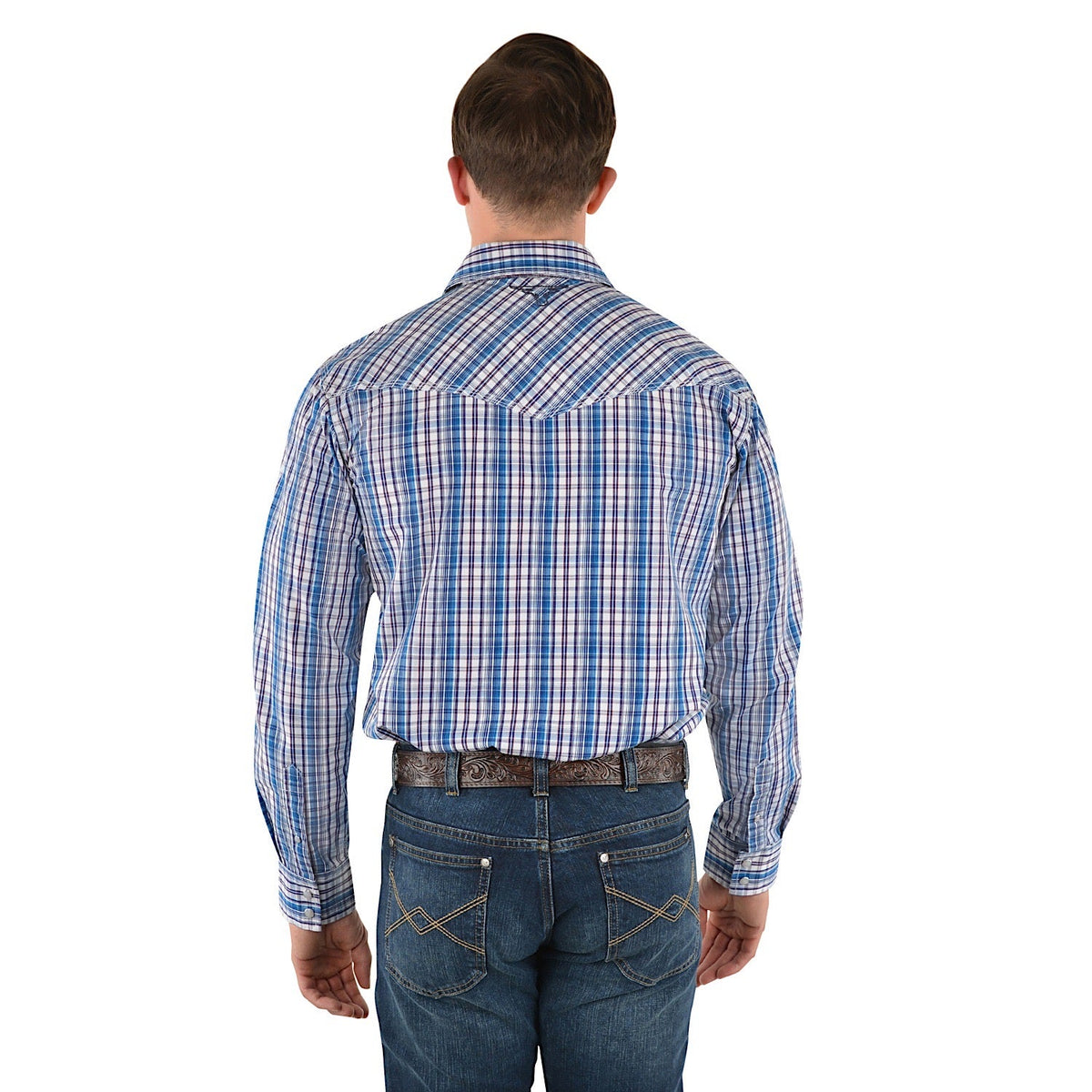 Pure Western Men’s Bolt Check Western Long Sleeve Shirt-Navy/Blue