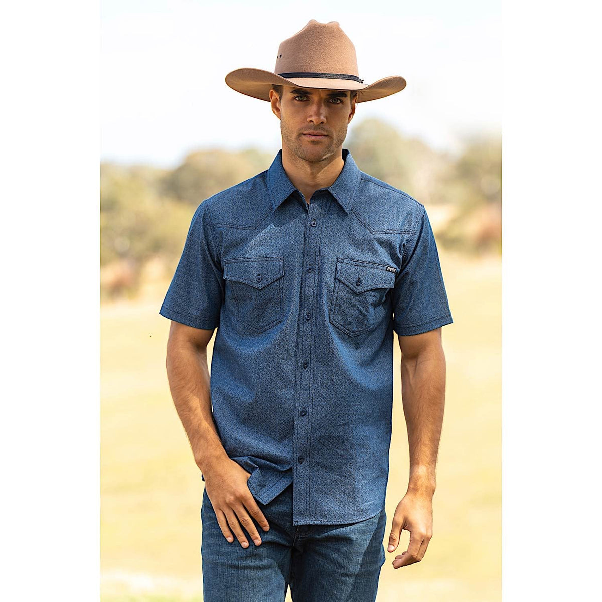 Pure Western Mens Steve S/S Shirt-Denim